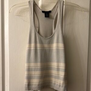 Cream and Gray Crop Fitted Sleeveless Tank Top